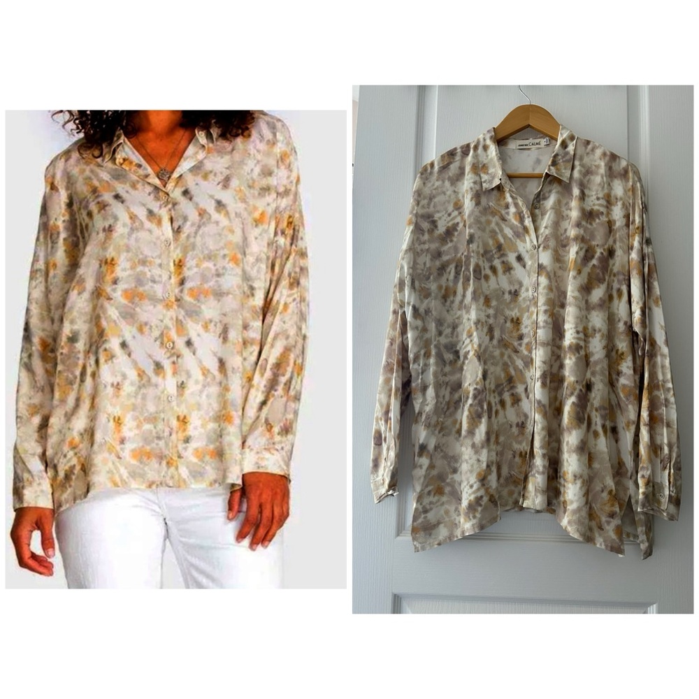 Johnny Was Cream and Brown Button Down Shirt